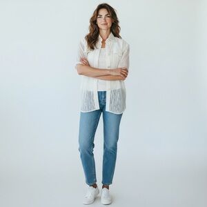 Vintage Nancy Bolen City Girls 2 Piece Lace Ivory Tank Blouse Cottage-core Linen